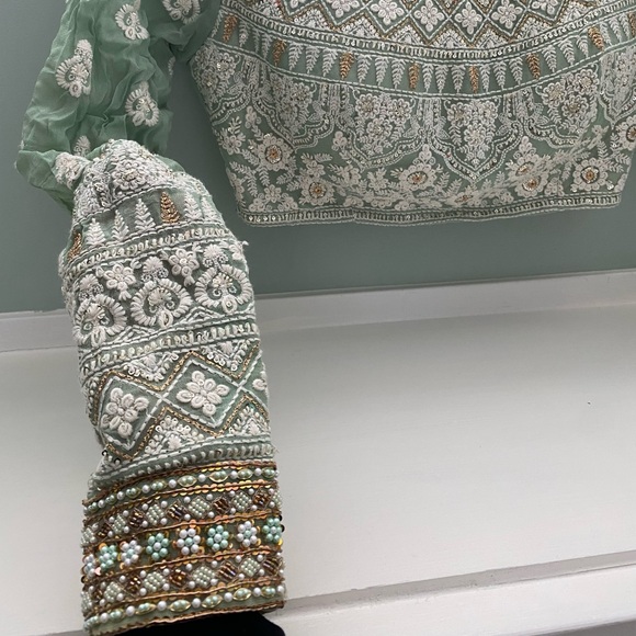 Mint Green Lace Chikinkari Lengha - Picture 4 of 8